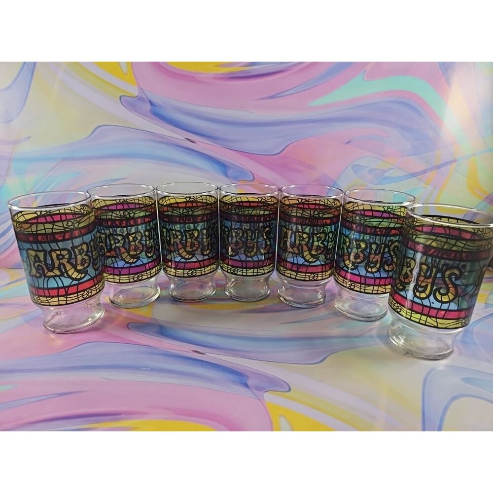 Set of 7 Arby's Stained Glass Drinking Glasses 1970s 5.25''